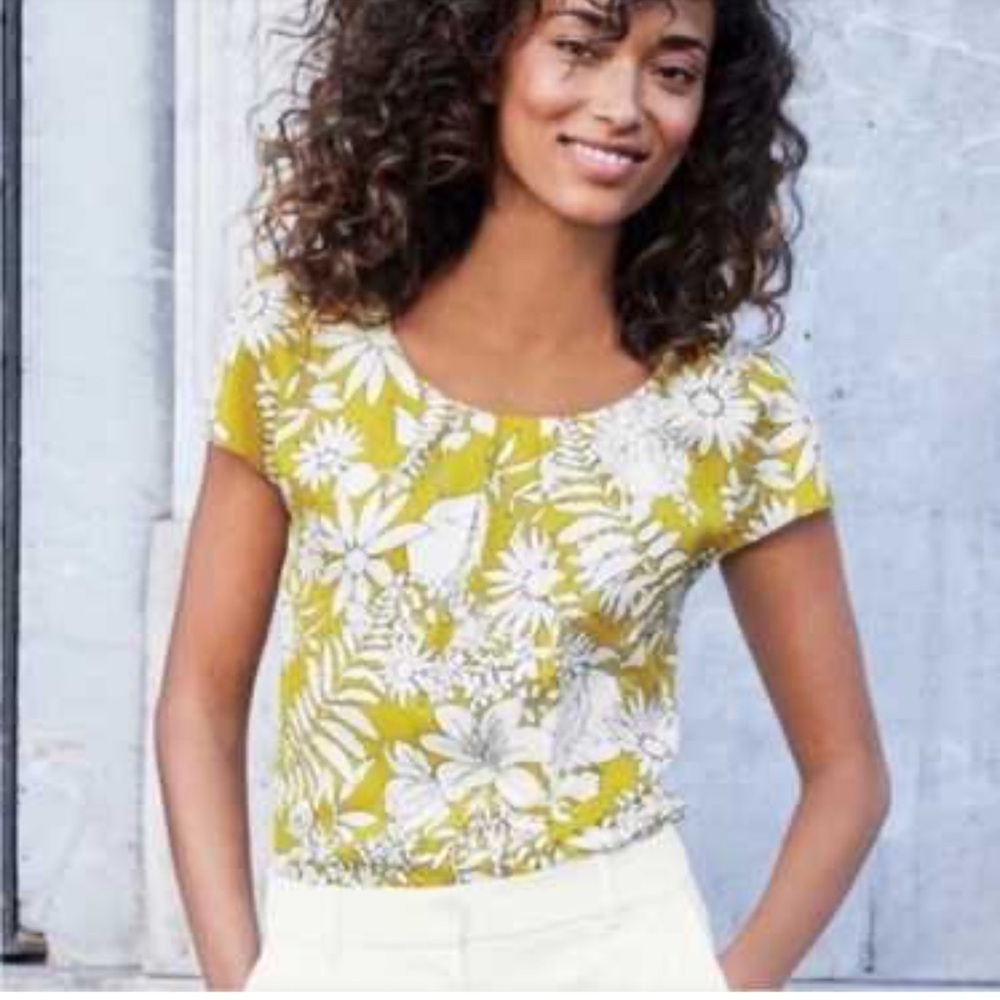 Boden Yellow and White Cap Sleeve Blouse-Silk Blend